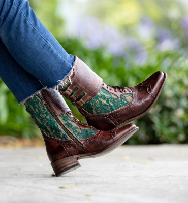 (image for) Faye Riding Boots Teak Rustic with Emerald Lace